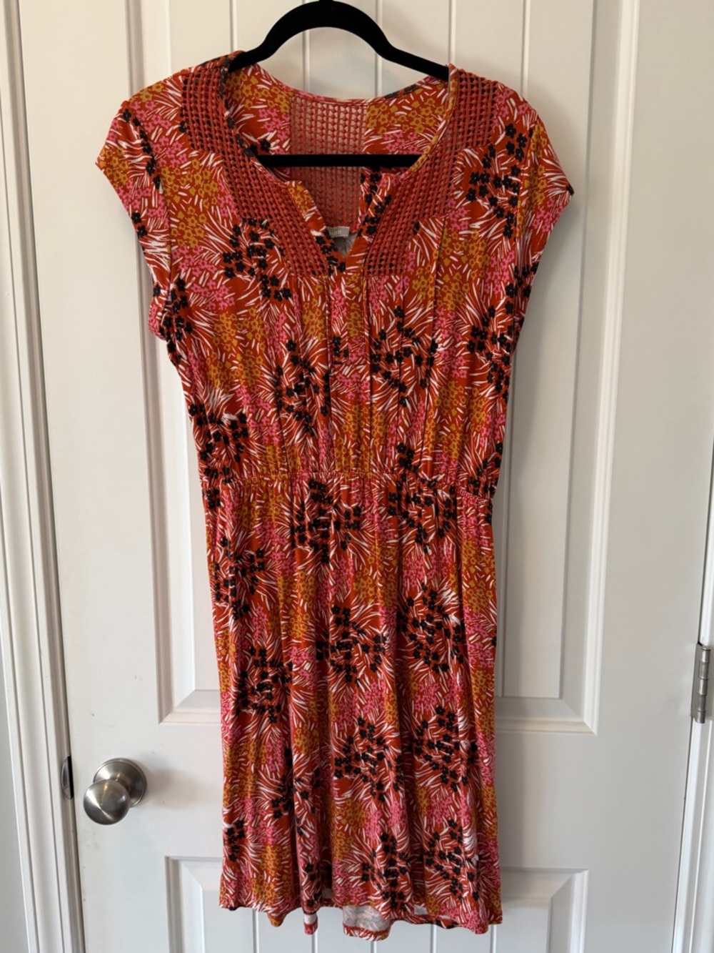 Floral Print Pink & Orange Cap Sleeve Dress